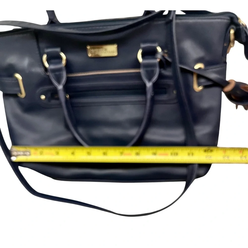 Stone Mountain Navy Faux Leather Convertible Satchel Shoulder Bag Gold Accents